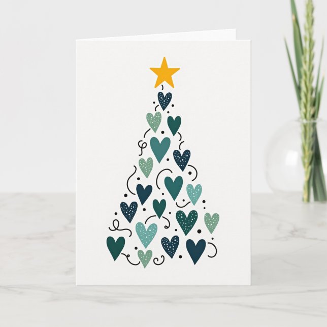 Cartão da Árvore de Corações de Natal (Frente)