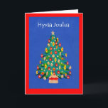 Cartão da árvore de Natal com cumprimento<br><div class="desc">Um cartão de Natal festivo com uma árvore de Natal, feita de uma colagem pintado à mão, de papel, e do cumprimento em finlandês. Contacte-me por favor através de minha loja se você gostaria do texto da capa mudado (por exemplo a uma língua diferente) e o interior é deixado vazio...</div>