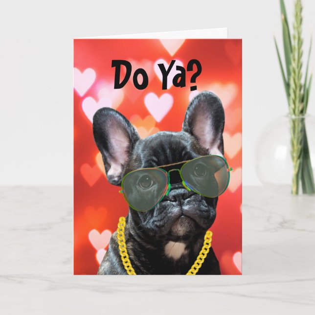 Cartão Dá? Beijo francês? Cachorro de valentine vibrando (Frente)