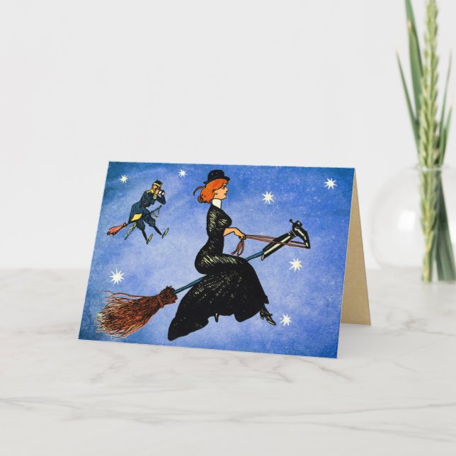 Cartão da bruxa do vôo do Dia das Bruxas do (Frente)