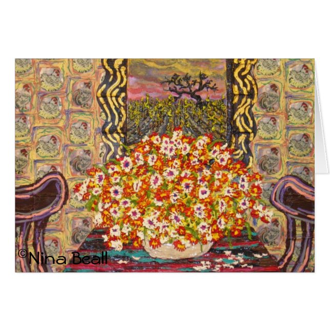 Cartão Da "cadeiras do papel de parede w/Two galinha," (Frente Horizontal)