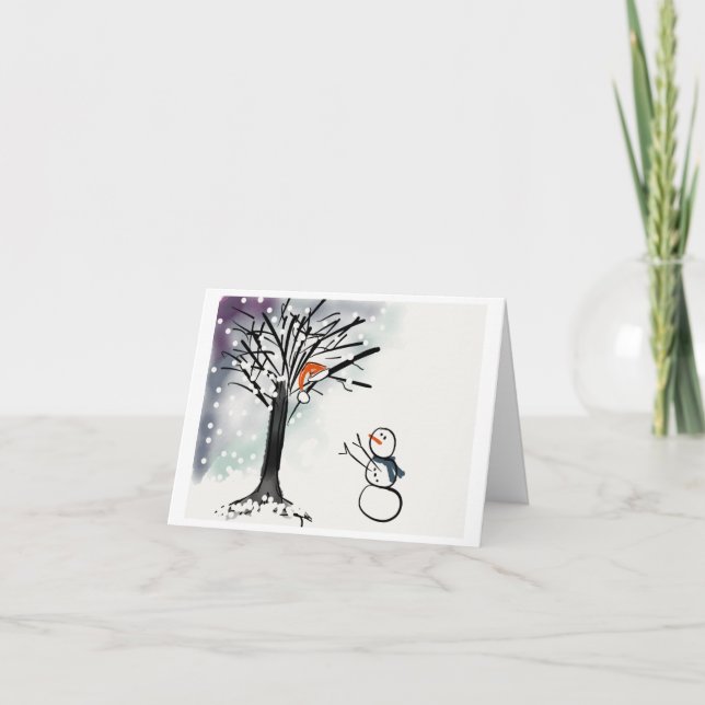 Cartão da época natalícia do boneco de neve, (Frente)