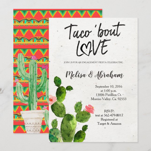 Cartão da festa de noivado do cacto de Boho (Frente/Verso)