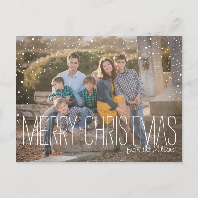 Cartão da foto do Natal, foto completa, neve (Frente)