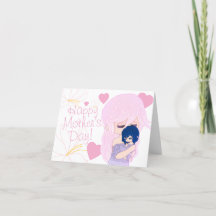 Cartão da Mãe de Desenho com sua Bebê Menina