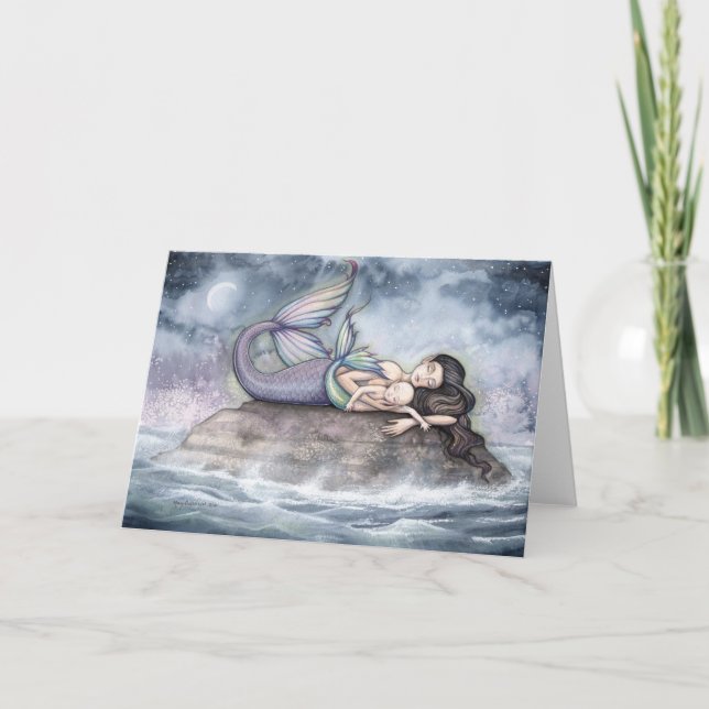 Cartão da Mãe Sereia e Bebê por Molly Harrison (Frente)