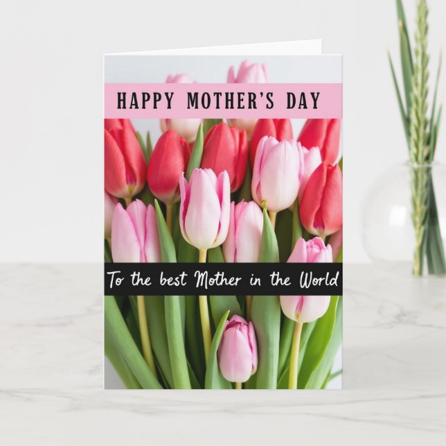 Cartão da Mãe Tulipa de Bolinhas (Frente)