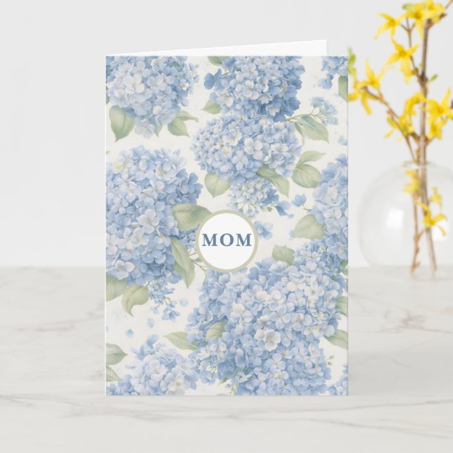Cartão da Mamãe Floral Hydrangea Azul Presente Ele (Flor Amarela)