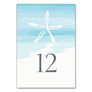 Cartão da mesa do casamento de praia