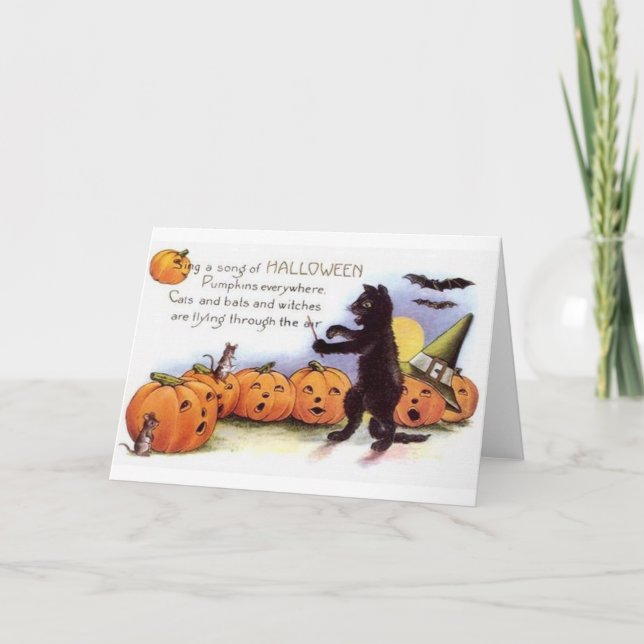 Cartão da orquestra do gato preto do Dia das (Frente)