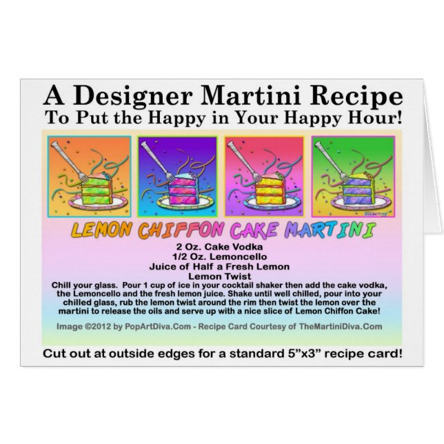 Cartão da receita de Martini do bolo de Chiffon do (Frente Horizontal)