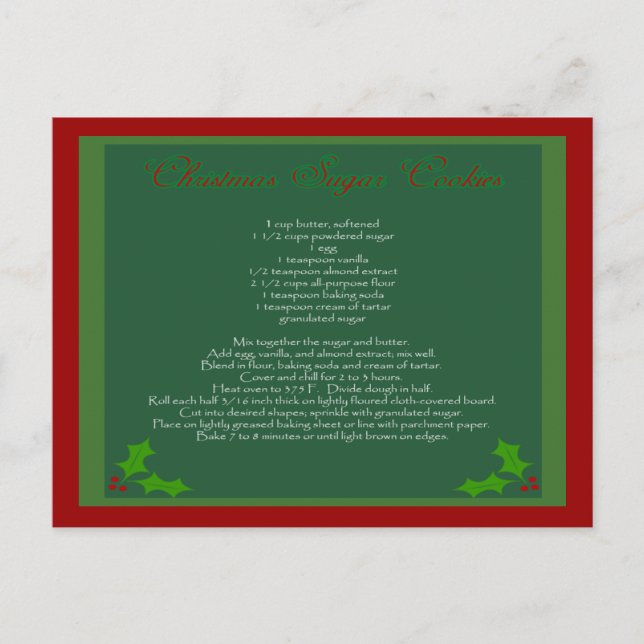 Cartão da receita do biscoito de açúcar do Natal (Frente)