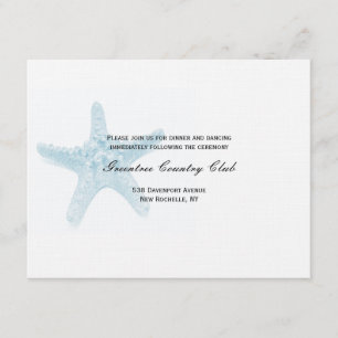 Cartão da recepção da estrela do mar - azul