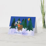 Cartão da rena do Natal com cumprimento<br><div class="desc">Um cartão de Natal com uma rena com os ornamento que penduram de seus antlers, feitos de uma colagem pintado à mão, de papel, e do cumprimento no dinamarquês. Contacte-me por favor através de minha loja se você gostaria do texto da capa mudado (por exemplo a uma língua diferente) e...</div>