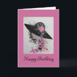CARTÃO DA SENHORA ANIVERSÁRIO DO VINTAGE<br><div class="desc">O design original pela senhora bonita do vintage de Dian ... ...  A com um grande chapéu de imagem decorou com rosas,  um prazer para ver e receber. Um cartão perfeito para alguma mulher que amar a beleza intemporal de eras do vintage. Esse de um original amável!</div>