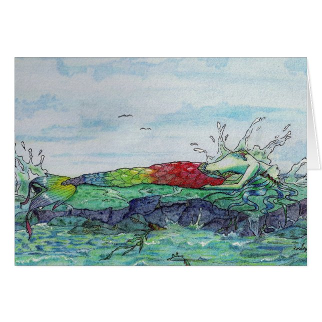 Cartão da sereia do respingo do mar (Frente Horizontal)