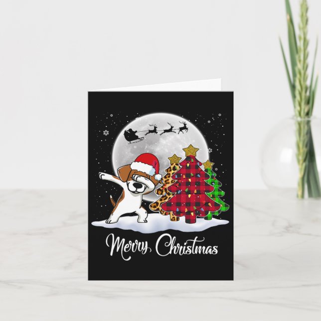 Cartão Dabbing Beagle Dab Dog Santa Hat Árvore de Natal F (Frente)