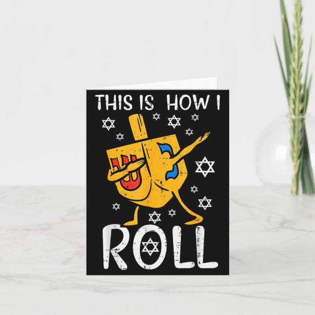 Cartão Dabbing Dreidel Ugly Hanukkah Funny Chanukah Men W (Frente)