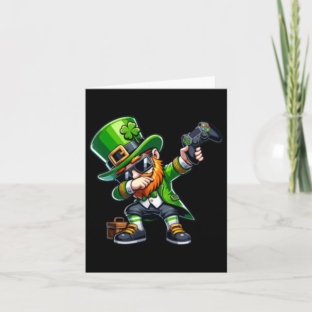 Cartão Dabbing Gamer Leprechaun Dab Dance Pattys Rua Pa (Frente)