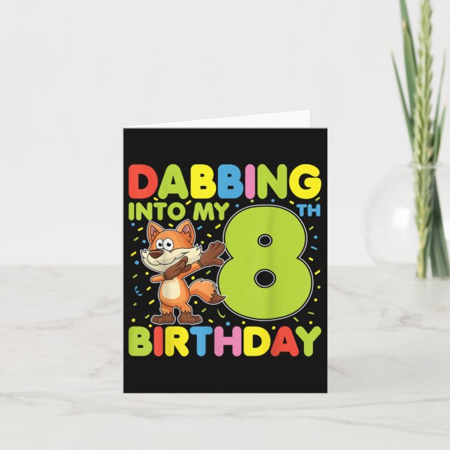 Cartão Dabbing In My 8th Birday Fox Oito Anos B (Frente)