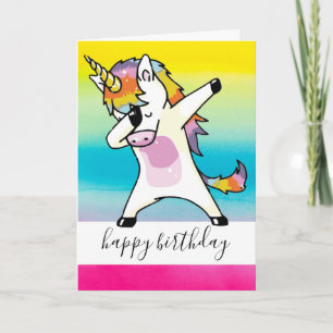 Cartão Dabbing Unicorn Fun Birthday Girl Pastel Rainbow