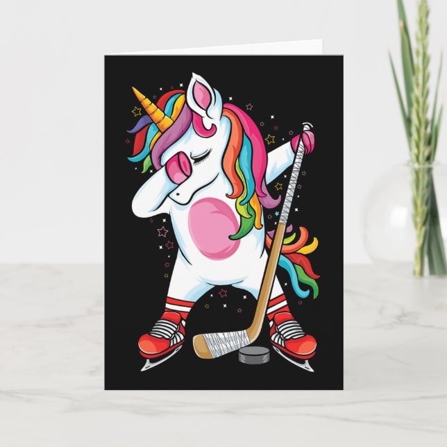 Cartão Dabbing Unicorn Ice Hockey Kids Boys Girls Funny I (Frente)