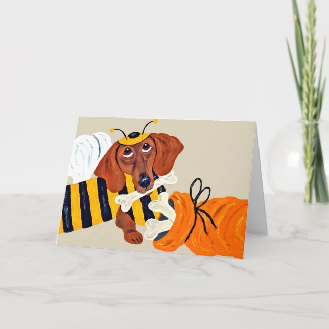 Cartão Dachshund Abelha com petiscos para cães (Frente)