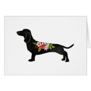 Cartão Dachshund Bohemian Floral Silhouette