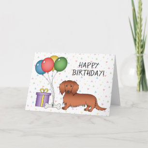 Cartão Dachshund Cartoon Feliz Aniversário Casaco Longo V