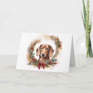 Cartão Dachshund Christmas Wreath Festivo Pup