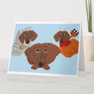 Cartão Dachshund com anjo e demônio