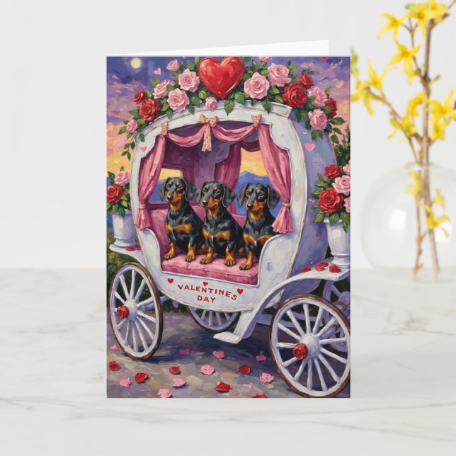 Cartão Dachshund Dog Valentine's Day (Flor Amarela)