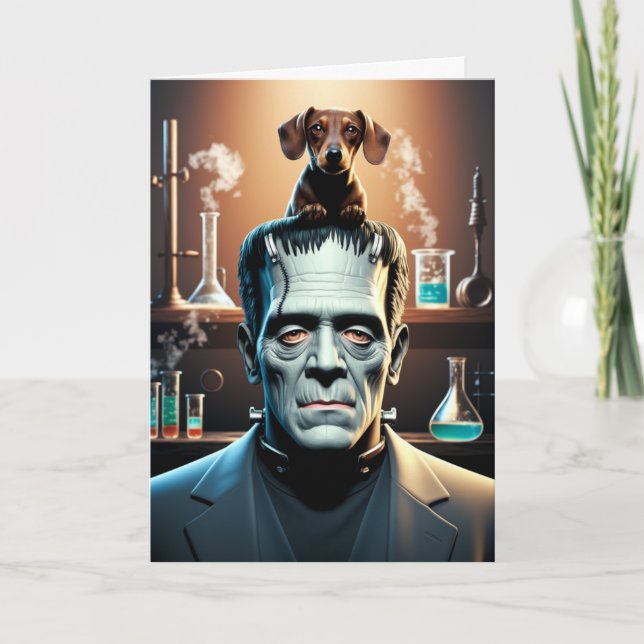 Cartão Dachshund e Frankenstein Card (Frente)