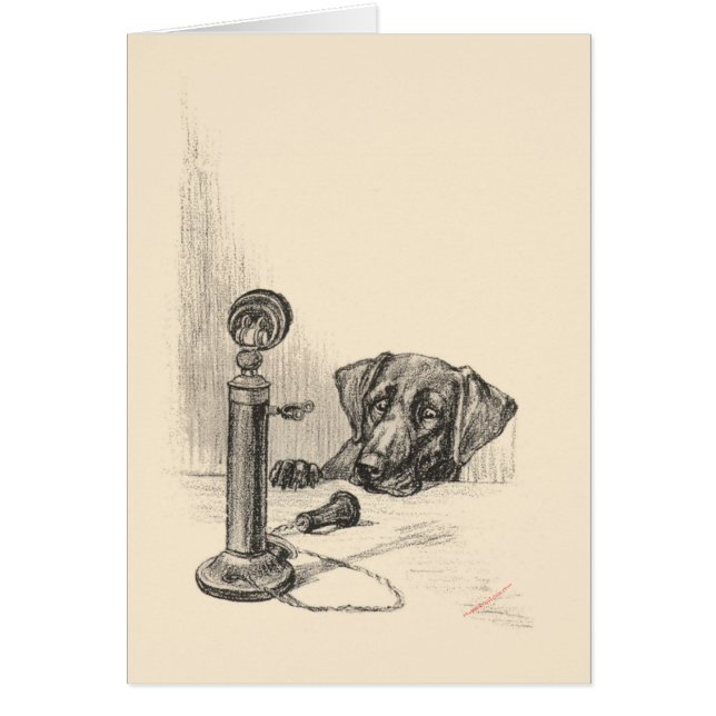 Cartão Dachshund e Vintage Phone (Frente)