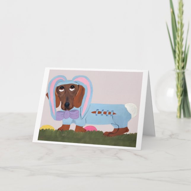 Cartão Dachshund Easter Bunny Card (Frente)