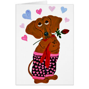 Cartão Dachshund em Shorts cor-de-rosa do coração