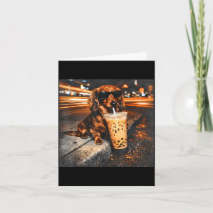Cartão Dachshund engraçado bebendo café gelado amante do