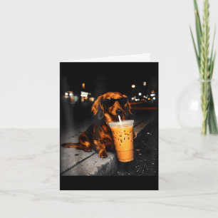Cartão Dachshund engraçado bebendo café gelado meme de ca