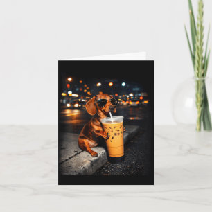 Cartão Dachshund engraçado bebendo café gelado meme de ca