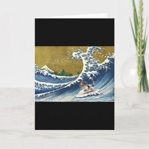 Cartão Dachshund engraçado retrô vintage surfando uma ond