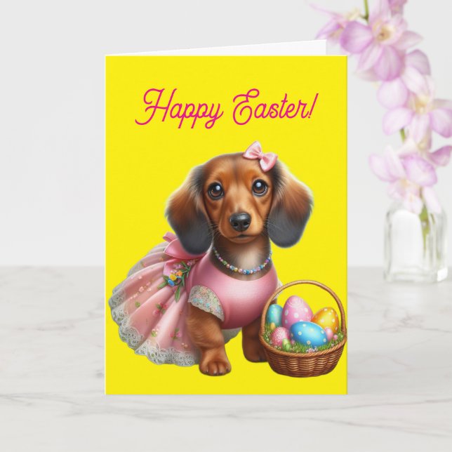Cartão Dachshund Feliz Páscoa  (Orquídea)