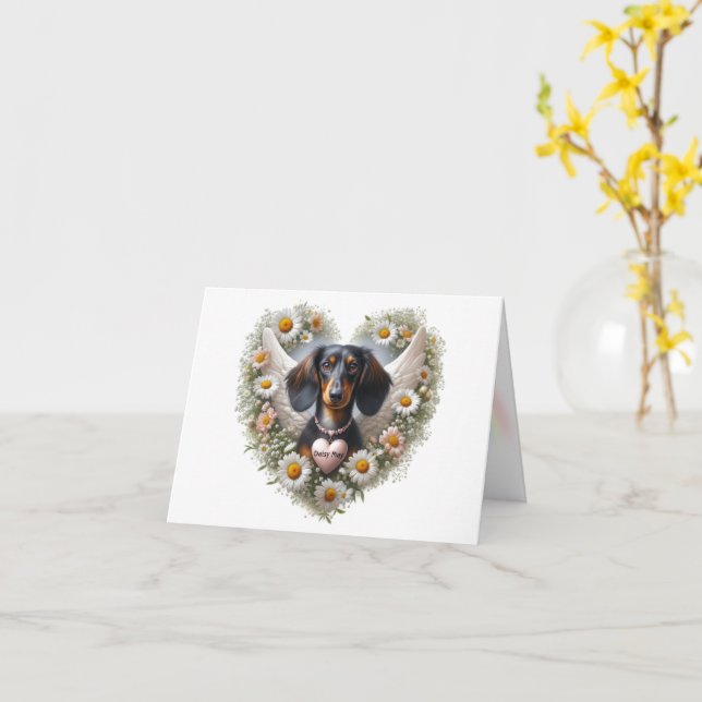 CARTÃO DACHSHUND FLORAL PERSONALIZADO SIMPATIA CORAÇÃO (Flor Amarela)