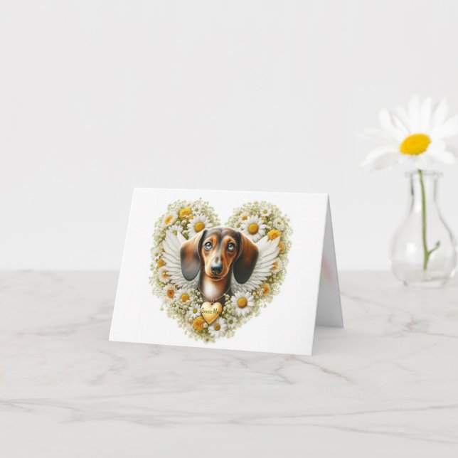 CARTÃO DACHSHUND FLORAL PERSONALIZADO SIMPATIA CORAÇÃO (Planta pequena)