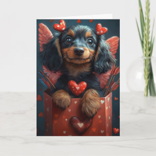 Cartão Dachshund Fofo em Fantasia de Cupido Dia dos Namor