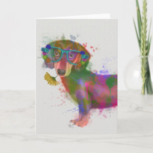 Cartão Dachshund & Glass Rainbow Splash