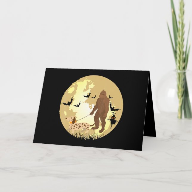 Cartão Dachshund Halloween Pé Grande Caminhando Um Dachsh (Frente)