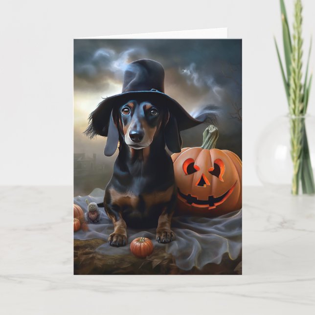 Cartão Dachshund Halloween Scary (Frente)