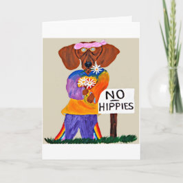 Cartão Dachshund Hippie no Letreiro Sem Hippies