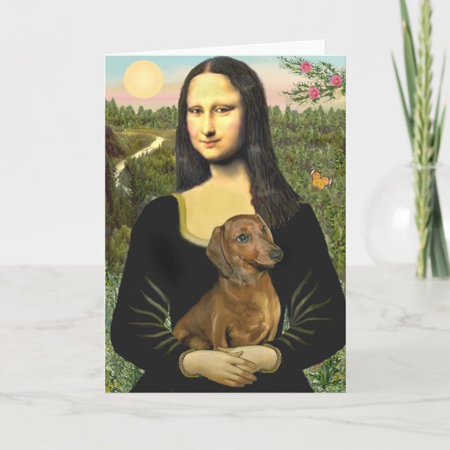 Cartão Dachshund (marrom1) - Mona Lisa (Frente)