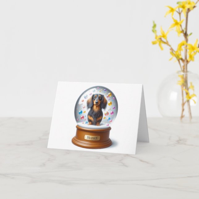 Cartão Dachshund Personalizado (Flor Amarela)